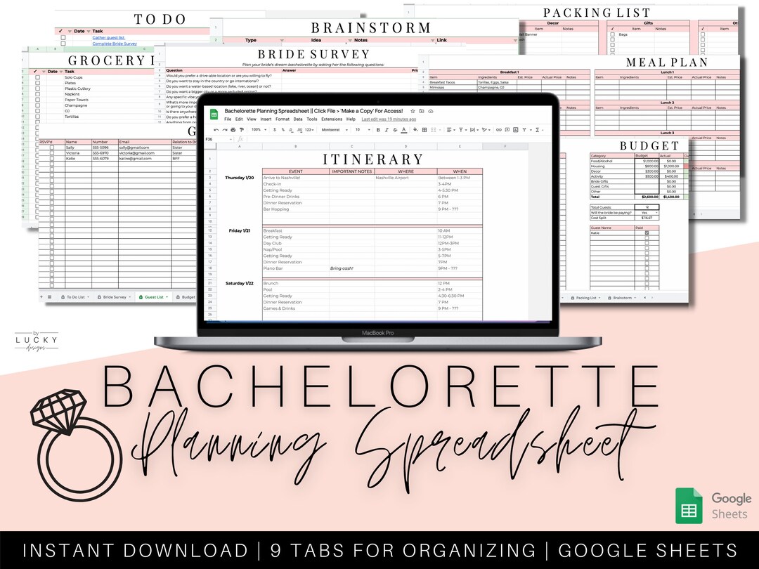 Bachelorette Planning Spreadsheet Template Digital Download for Google Bachelorette Planning Spreadsheet Template Digital Download for Google