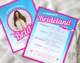 Pink Bachelorette Party Itinerary Template | Canva | Pink Bachelorette Invitation | Doll Party | Hen Party Invite | Girly Bach | Pink Agenda