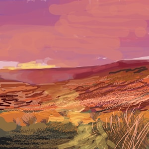 Lámina artística de Yorkshire Dales: Páramos salvajes y atardecer rojo. Impresión artística o lienzo con o sin marco. Yorkshire Dales.