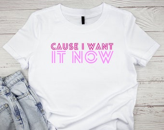 I Want It Now Ladies Tee Slogan, Guitar Band, Tribute Night, Hen Party, Tour, Band T-shirt, Gift for Her, Birthday, Christmas