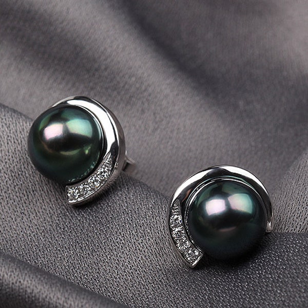 Natural Pearl Stud Earring for Women Silver Black Freshwater Pearl Jewelry for Lady High Quality Earings Gift Box