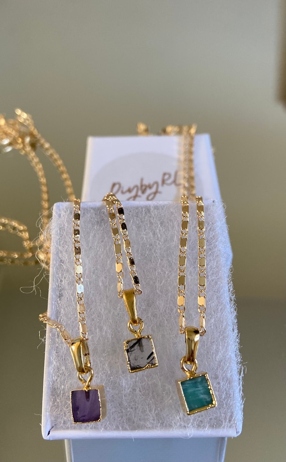 Amethyst necklace, Amazonite necklace, Black rutile necklace, 24k gold plated necklace, soldered chain, gemstone/healing stone, gift for her