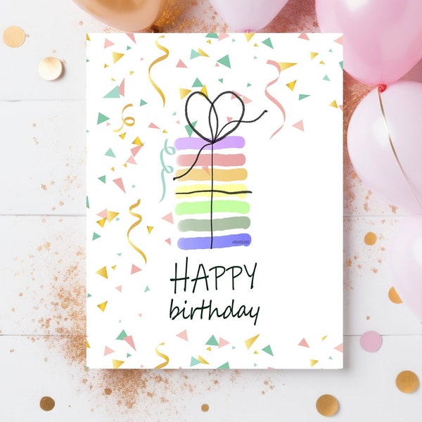 Printable Birthday Greeting Card and Envelope Instant download 4.25 x 5.5 cards for Birthday, Birthday Card to download, Birthday Cake Card