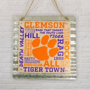 Clemson University rustic hanging sign - text collage - officially licensed