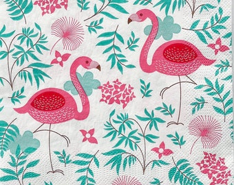 3 Decoupage Napkins - Pink Flamingos - 33cm x 33cm (Unfolded) / Paper Napkins for Decoupage / Set of 3