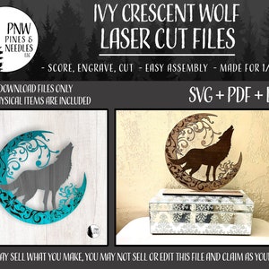 DIGITAL FILE | Ivy Crescent Wolf SVG | Digital File | Laser Machine | Glowforge | Laser Files