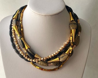 Chunky Jasper Statement Necklace: Multi-Strand Bib Design