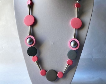Statement wood necklace, Statement coin necklace, Long wood necklace, Chunky coin necklace, Delicate wood necklace, Wooden coin necklace