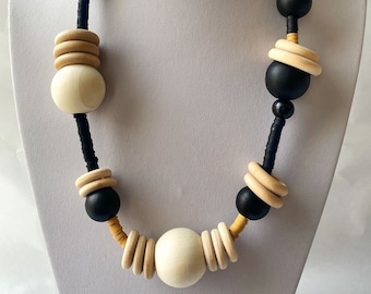 Chunky Wooden Bead Necklace: Adjustable Statement Jewelry