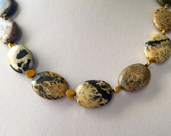 Chunky Snake Jasper Statement Necklace: Large Oval Gemstone Bib