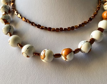 Statement hematite necklace, Delicate white tiger jasper necklace, Light modern necklace, Pearl bib necklace, Multistrand chain necklace