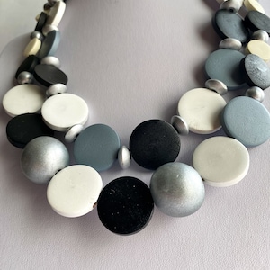 Black statement necklace, Multistrand necklace, Chunky coin necklace, Statement coin necklace, Big beads chunky wood, Wooden coin necklace