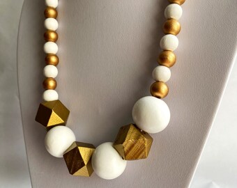 Statement wood necklace, Statement white necklace, Long wood necklace, Chunky gold necklace, Delicate wood necklace, Wooden coin necklace