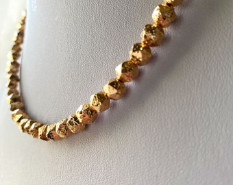 Golden Hematite Necklace: Delicate Faceted Stone Bib Necklace