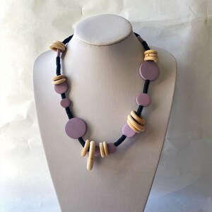 Statement wood necklace, Statement ring necklace, Versatile wood necklace, Chunky necklace, Short wood necklace, Black and purple necklace