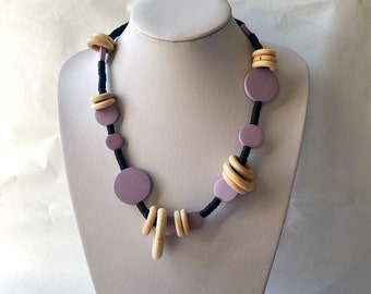 Statement wood necklace, Statement ring necklace, Versatile wood necklace, Chunky necklace, Short wood necklace, Black and purple necklace