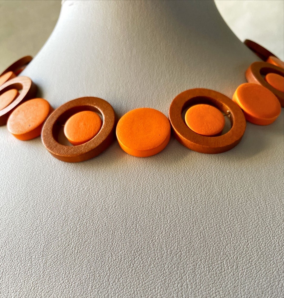 Statement Wooden Coin Necklace Light Modern Wooden Necklace - Etsy