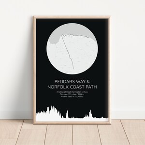 Peddars Way & Norfolk Coast Path | National Trail | Amazing gift for Hikers | Trail Map Art