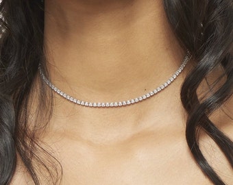 Moissanite Tennis Choker Halskette, Sterling Silber Choker Halskette, Diamant Tennis Halskette, Brautschmuck, Minimalist Halskette