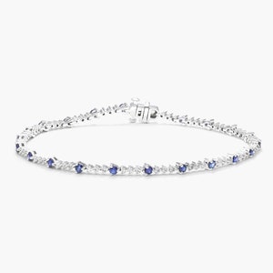 Tennis Bracelet For Women's, Round Cut Blue Sapphire Gemstone Bracelet, Perpetual Diamond And Sapphire Tennis Bracelet, White Gold Bracelet image 1