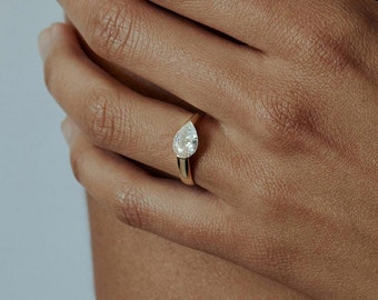 1.00 CT Pear Cut Moissanite Engagement Ring, East To West Set Moissanite Solitaire Ring, Pear Wedding Ring For Her, Bridal