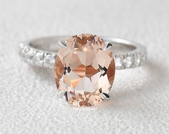 Anello di fidanzamento Morganite ovale, oro bianco 14k, anello Morganite taglio ovale 3,00 CT, anello di fidanzamento per le donne, anello di nozze di diamante, pietra preziosa