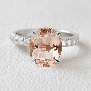 Oval Morganite Engagement Ring, 14K White Gold, 3.00 CT Oval Cut Morganite Ring, Engagement Ring For Women, Diamond Wedding Ring, Gemstone