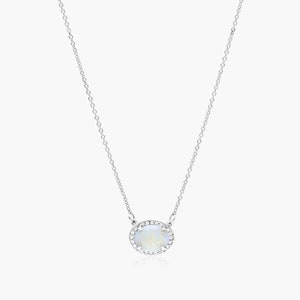 2 CT Oval Cut Lab Opal Gemstone Necklace, Diamond Halo Wedding Necklace, White Gold Necklace, Anniversary Gift, October Birthstone Necklace