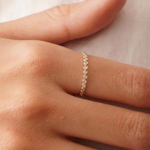 Round Moissanite Bridal Wedding Band, Moissanite Wedding Band, Bezel Set Proposal Ring, Half Eternity Unique Wedding Band, Valentine Gifts
