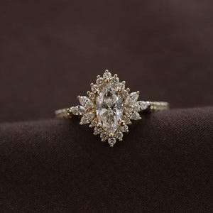 Marquise Moissanite Cluster Halo Engagement Ring, Unique Ring For Her, Gorgeous Wedding Proposal Gift Ring, Vintage Style Anniversary Ring
