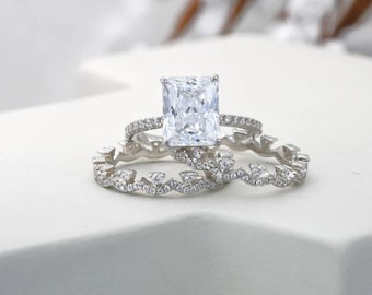 3.50 Ct Art Deco Radiant Cut Moissanite Wedding Ring Set, Tiara Wedding Ring, Bridal Ring Set, Engagement Ring, Anniversary Gift For Her