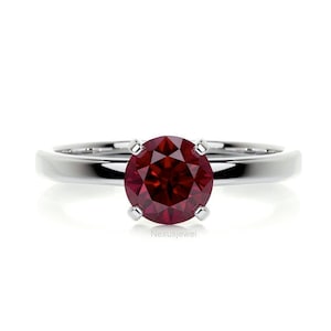 14k White Gold Ruby Solitaire Ring, Lab Created Ruby Engagement Ring, Simple Ruby Solitaire Ring, Ruby Jewelry, July Birthstone Ring