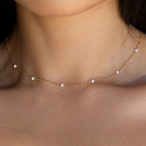 Opal Necklace, Dainty White Opal Necklace, Opal Jewelry, October Birthstone, Gift for Her, Minimalist Opal Necklace, Opal Beaded Necklace