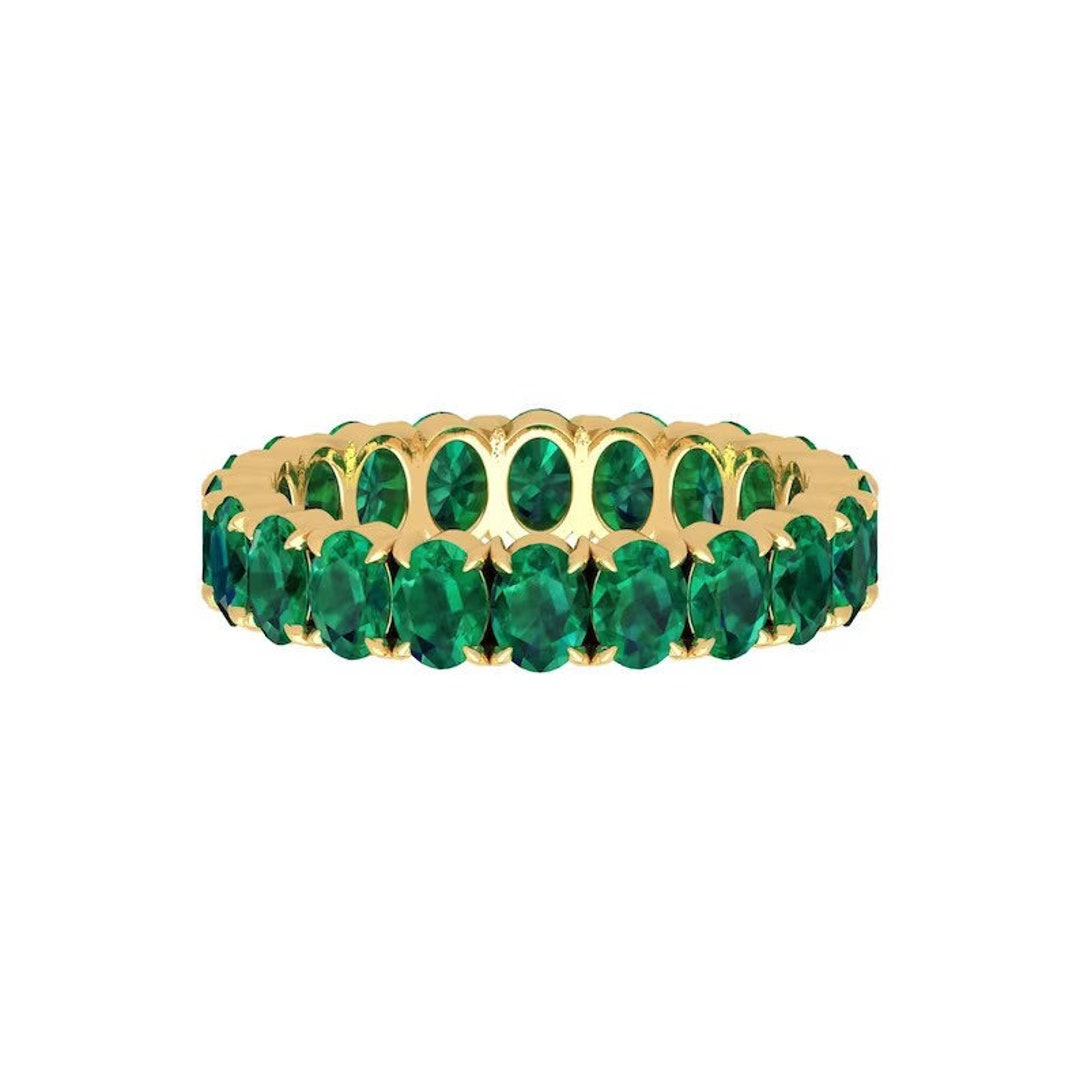 Buy Oval Cut Green Emerald Band, Gemstone Wedding Band, Full Eternity  Matching Band, Gift for Her, Solid 14K Yellow Gold Band Online in India 