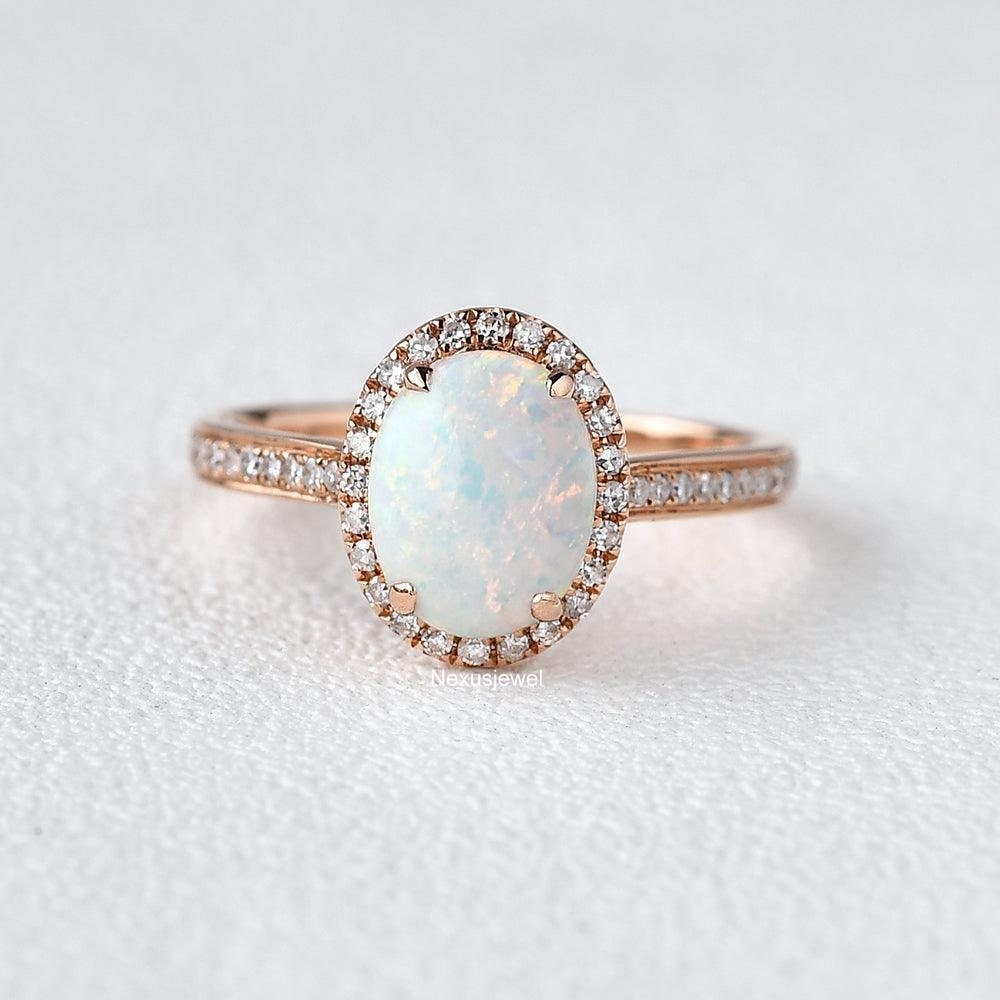 2.00 CT Oval Cut Opal Engagement Ring Rose Gold Gemstone Halo - Etsy