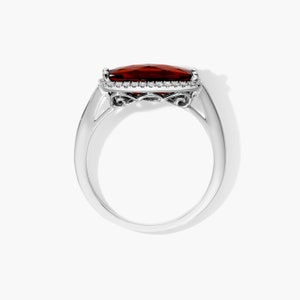 1.50 CT Elongated Cushion Cut Red Garnet Gemstone Ring, Halo Simulated Diamond Wedding Ring, Engagement Ring, White Gold Ring For Women's image 3