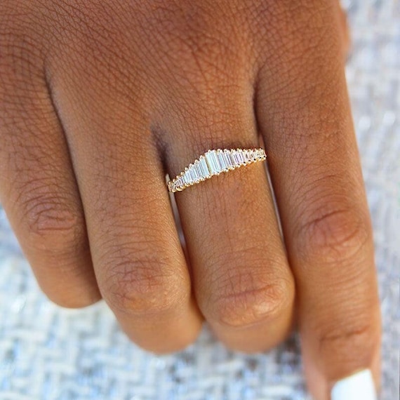 Baguette Diamond Ring, 14K Gold Graduating Baguette Diamond