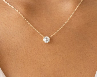 Diamond Solitaire Necklace, Moissanite Solitaire Pendant, Dainty Solitaire Necklace, Minimalist Necklace, Solitaire Prong Necklace, Bridal
