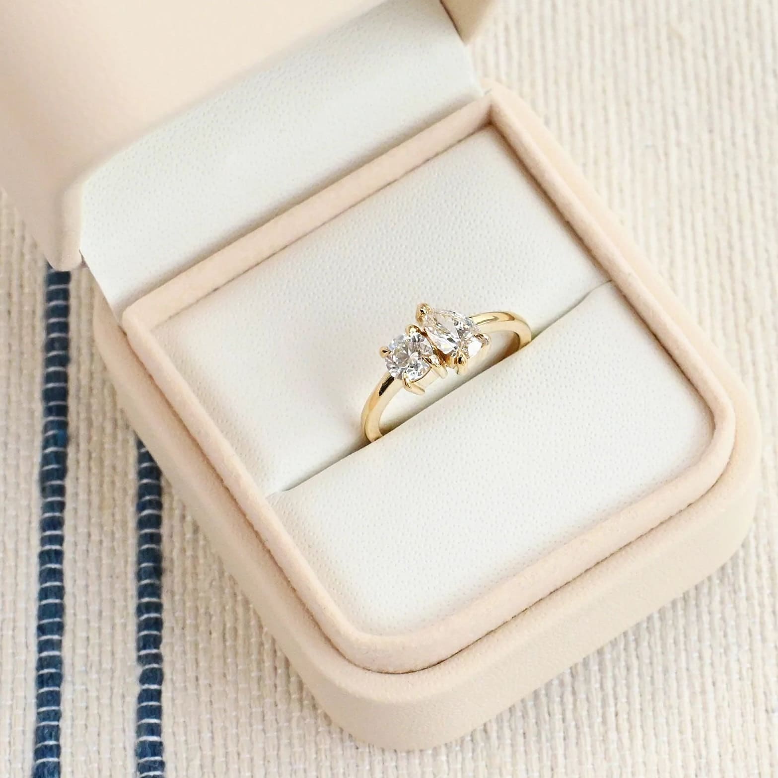 Toi Et Moi Moissanite Engagement Ring - Pear & Marquise Double Stone Ring In 9K/14K/18K Gold