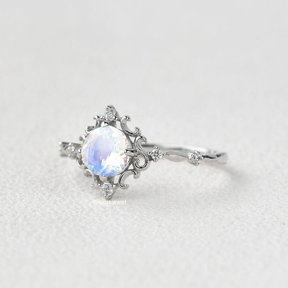 Moonstone Gemstone Ring Round Cut Engagement Ring White Gold - Etsy