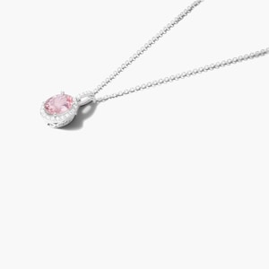 Lab Morganite Gemstone Necklace, 1.25 CT Oval Cut Morganite Necklace, Diamond Halo Necklace, 14K Solid White Gold Necklace, Anniversary Gift image 4