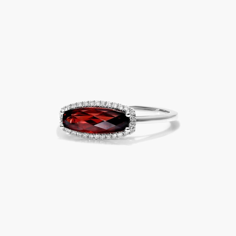 1.50 CT Elongated Cushion Cut Red Garnet Gemstone Ring, Halo Simulated Diamond Wedding Ring, Engagement Ring, White Gold Ring For Women's image 2