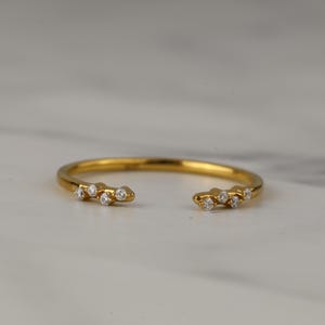 14K Solid Gold Ring, Gap Wedding Band, Minimalist Stacking Ring, Moissanite Wedding Band, Open Wedding Band, Cuff Wedding Band
