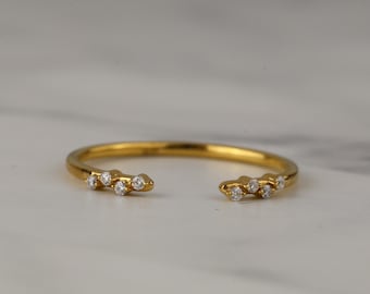 14K Solid Gold Ring, Lücke Ehering, Minimalistischer Stapelring, Moissanit Ehering, offener Ehering, Manschette Ehering