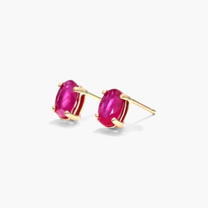 1 TCW Oval Cut Ruby Stud Earrings, 14K Yellow Gold Push Back Earrings, July Birthstone, Anniversary Gift Jewelry, Dainty Minimalist Earrings image 3