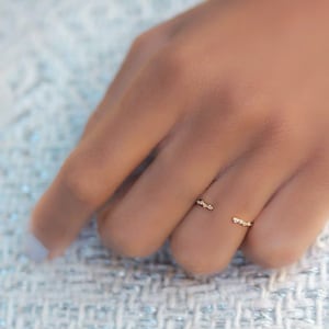 14K Solid Gold Ring, Gap Wedding Band, Minimalist Stacking Ring, Moissanite Wedding Band, Open Wedding Band, Cuff Wedding Band