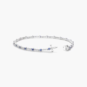 Tennis Bracelet For Women's, Round Cut Blue Sapphire Gemstone Bracelet, Perpetual Diamond And Sapphire Tennis Bracelet, White Gold Bracelet image 4