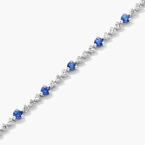 Tennis Bracelet For Women's, Round Cut Blue Sapphire Gemstone Bracelet, Perpetual Diamond And Sapphire Tennis Bracelet, White Gold Bracelet image 2