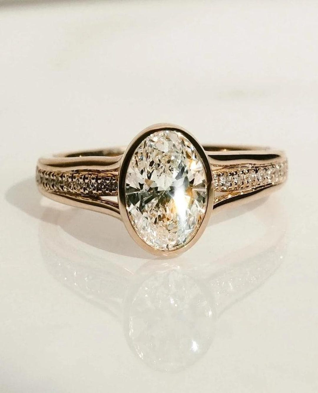 Oval Moissanite Engagement Ring, 14K Solid Yellow Gold Ring, Vintage ...