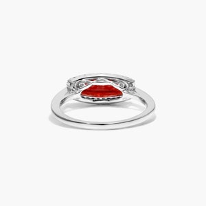 1.50 CT Elongated Cushion Cut Red Garnet Gemstone Ring, Halo Simulated Diamond Wedding Ring, Engagement Ring, White Gold Ring For Women's image 4